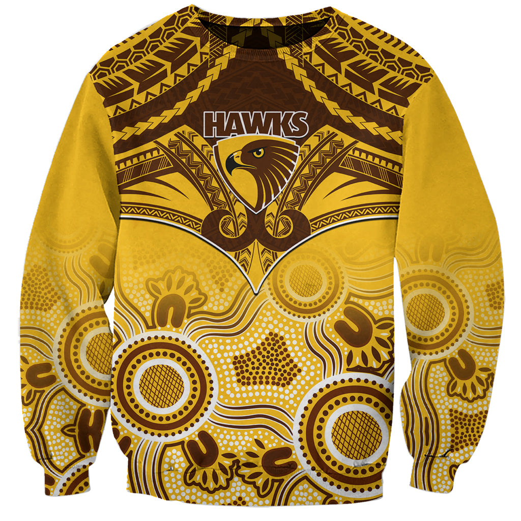 Personalised Hawthorn Football Sweatshirt Hawks Aboriginal Mix Polynesian Pattern LT14