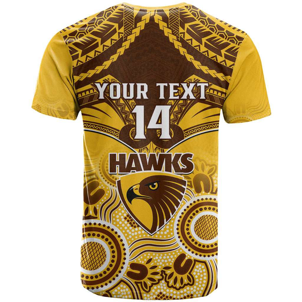 Personalised Hawthorn Football T Shirt Hawks Aboriginal Mix Polynesian Pattern LT14