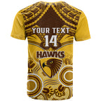 Personalised Hawthorn Football T Shirt Hawks Aboriginal Mix Polynesian Pattern LT14