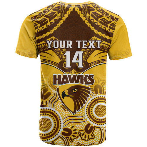 Personalised Hawthorn Football T Shirt Hawks Aboriginal Mix Polynesian Pattern LT14