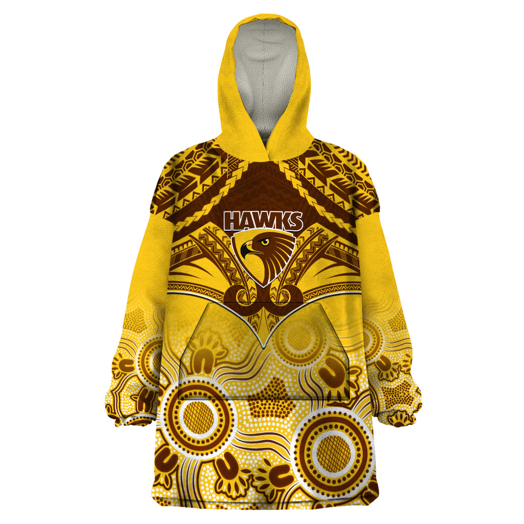 Personalised Hawthorn Football Wearable Blanket Hoodie Hawks Aboriginal Mix Polynesian Pattern LT14