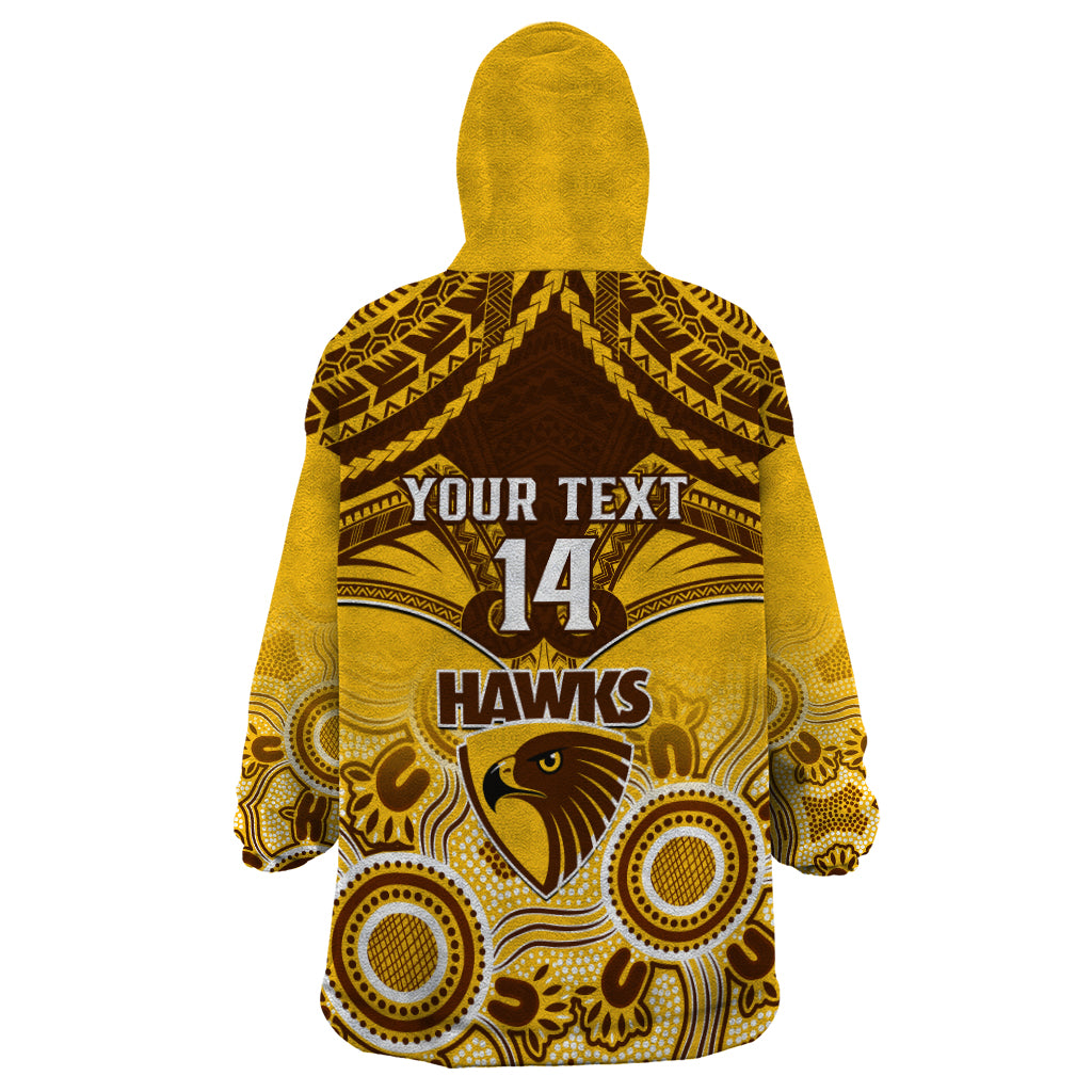 Personalised Hawthorn Football Wearable Blanket Hoodie Hawks Aboriginal Mix Polynesian Pattern LT14
