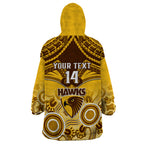Personalised Hawthorn Football Wearable Blanket Hoodie Hawks Aboriginal Mix Polynesian Pattern LT14
