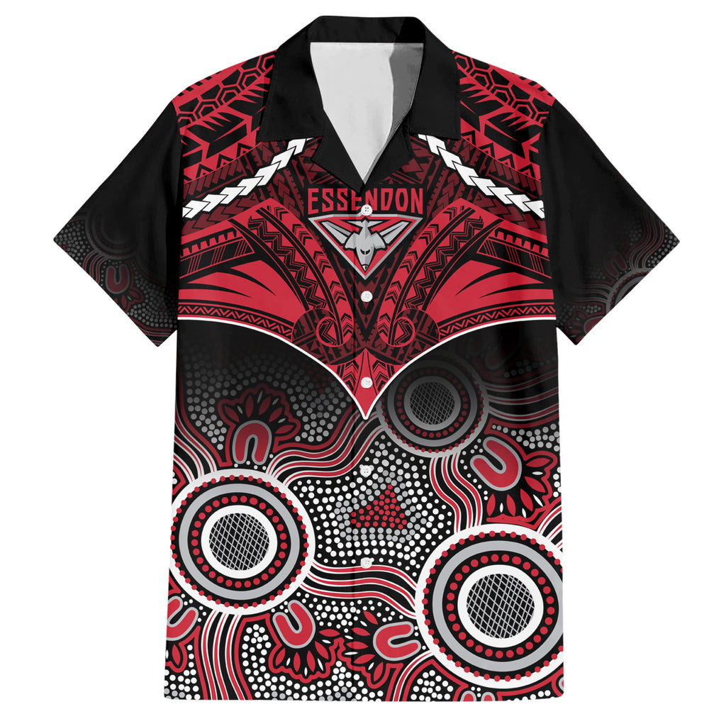 Essendon Football Hawaiian Shirt Bombers Aboriginal Mix Polynesian Pattern LT14