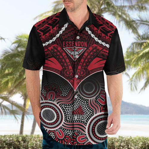 Essendon Football Hawaiian Shirt Bombers Aboriginal Mix Polynesian Pattern LT14
