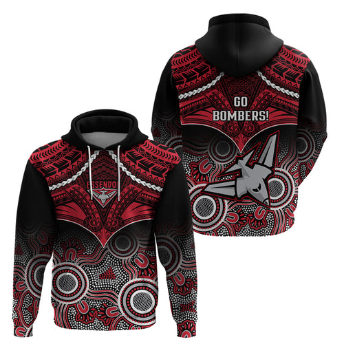 Essendon Football Hoodie Bombers Aboriginal Mix Polynesian Pattern LT14