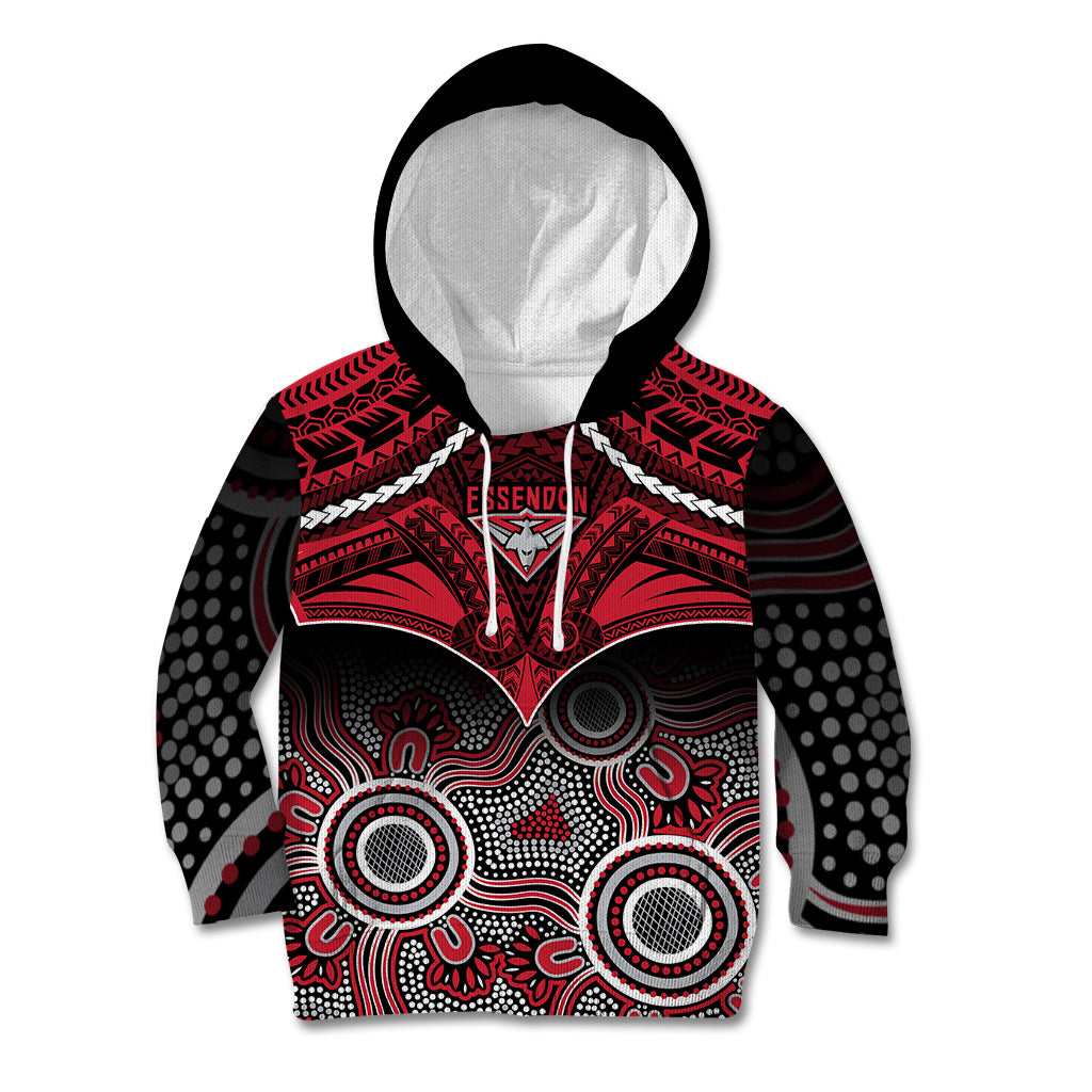 Essendon Football Kid Hoodie Bombers Aboriginal Mix Polynesian Pattern LT14