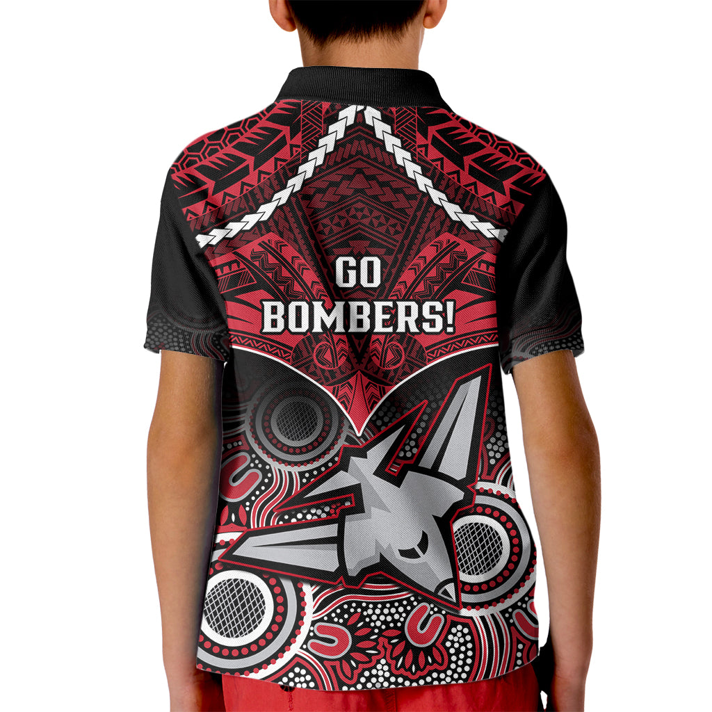 Essendon Football Kid Polo Shirt Bombers Aboriginal Mix Polynesian Pattern LT14