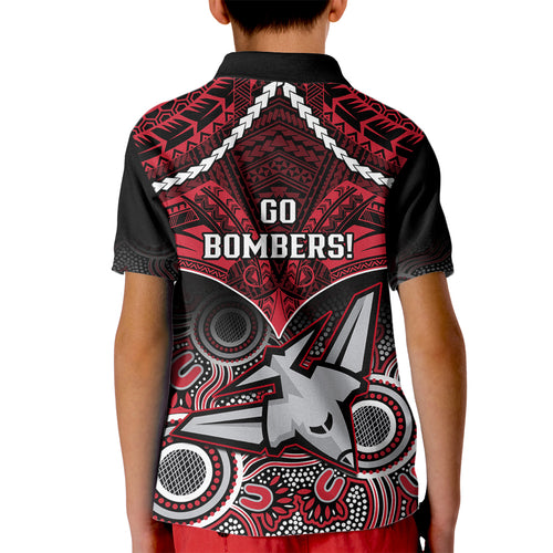 Essendon Football Kid Polo Shirt Bombers Aboriginal Mix Polynesian Pattern LT14