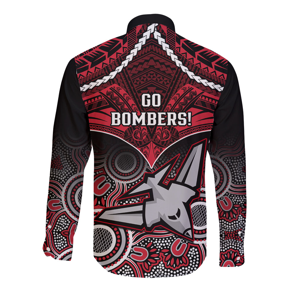 Essendon Football Long Sleeve Button Shirt Bombers Aboriginal Mix Polynesian Pattern LT14