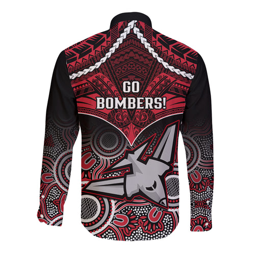 Essendon Football Long Sleeve Button Shirt Bombers Aboriginal Mix Polynesian Pattern LT14