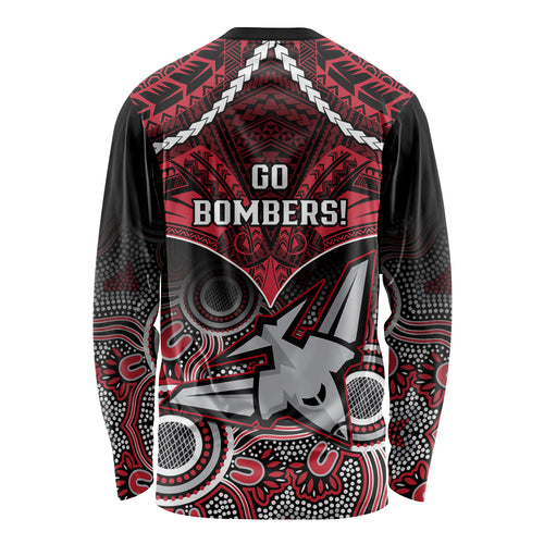 Essendon Football Long Sleeve Shirt Bombers Aboriginal Mix Polynesian Pattern LT14