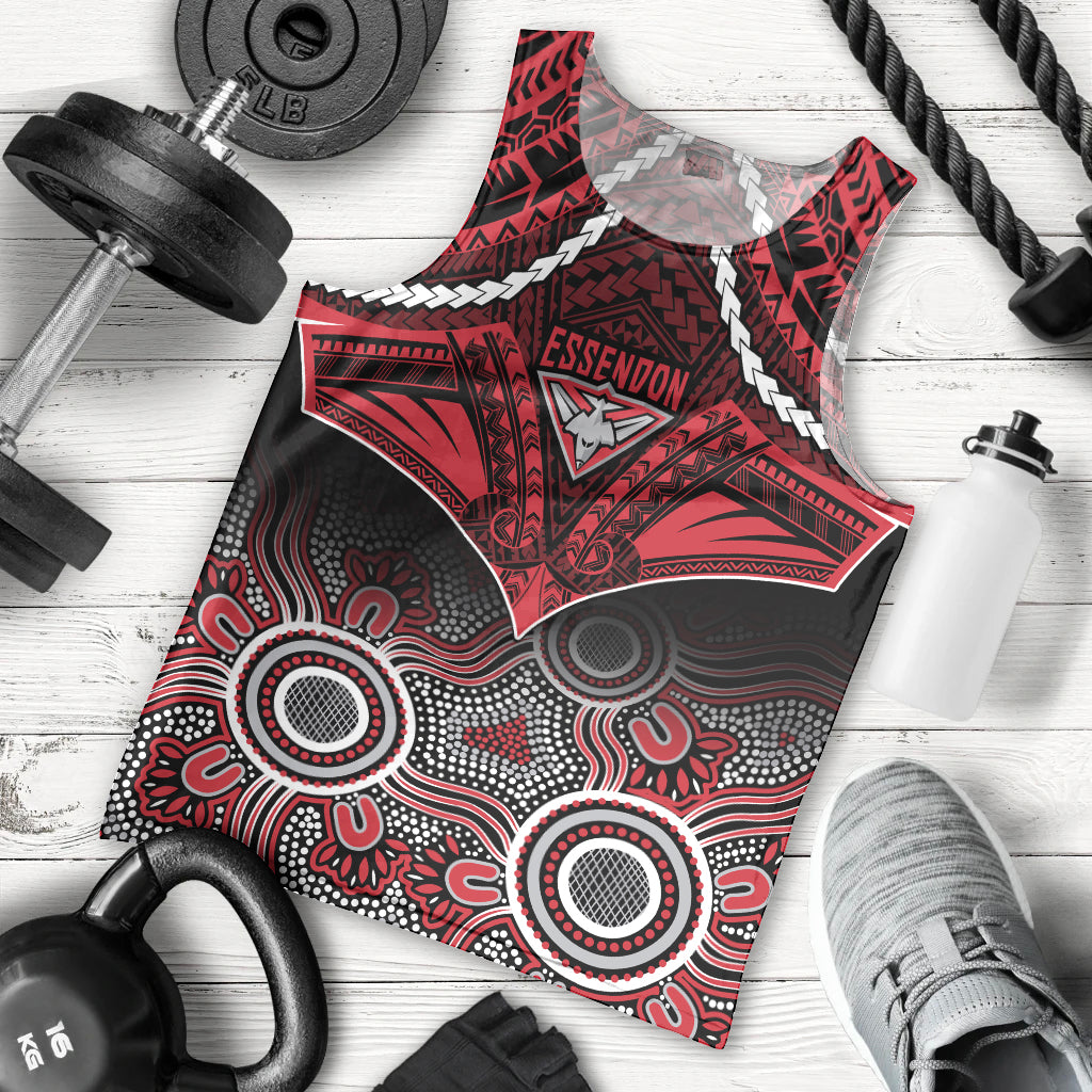 Essendon Football Men Tank Top Bombers Aboriginal Mix Polynesian Pattern LT14