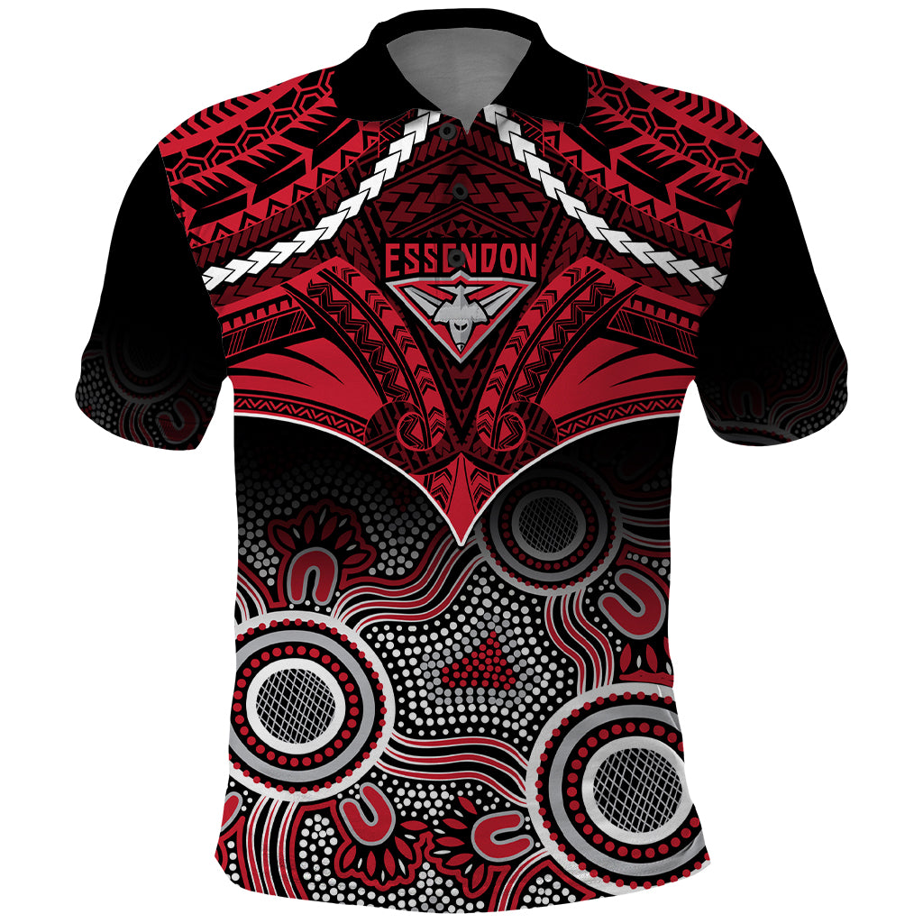 Essendon Football Polo Shirt Bombers Aboriginal Mix Polynesian Pattern LT14