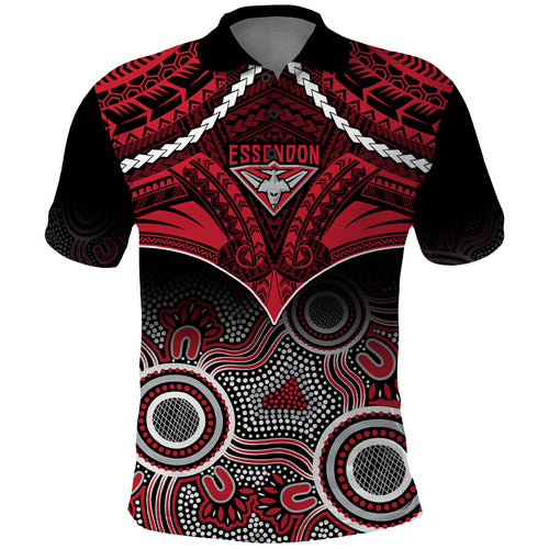 Essendon Football Polo Shirt Bombers Aboriginal Mix Polynesian Pattern LT14