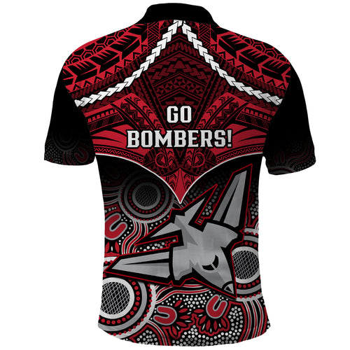 Essendon Football Polo Shirt Bombers Aboriginal Mix Polynesian Pattern LT14