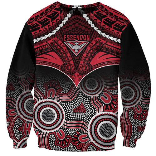 Essendon Football Sweatshirt Bombers Aboriginal Mix Polynesian Pattern LT14