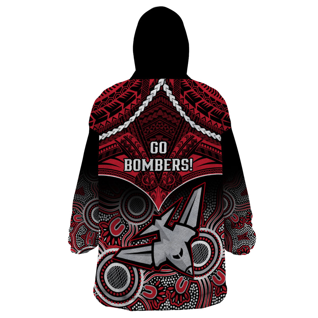 Essendon Football Wearable Blanket Hoodie Bombers Aboriginal Mix Polynesian Pattern LT14