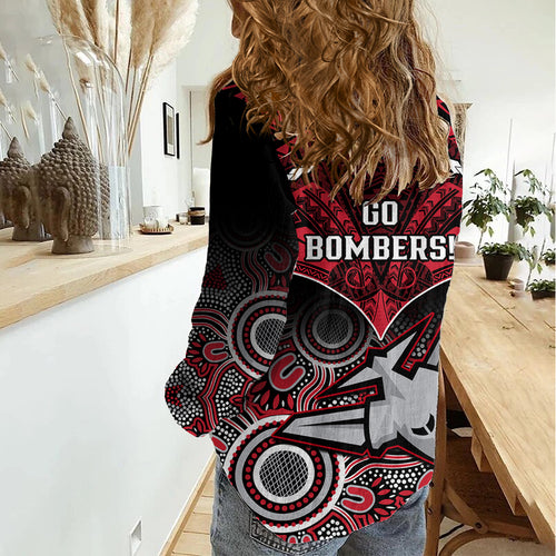 Essendon Football Women Casual Shirt Bombers Aboriginal Mix Polynesian Pattern LT14
