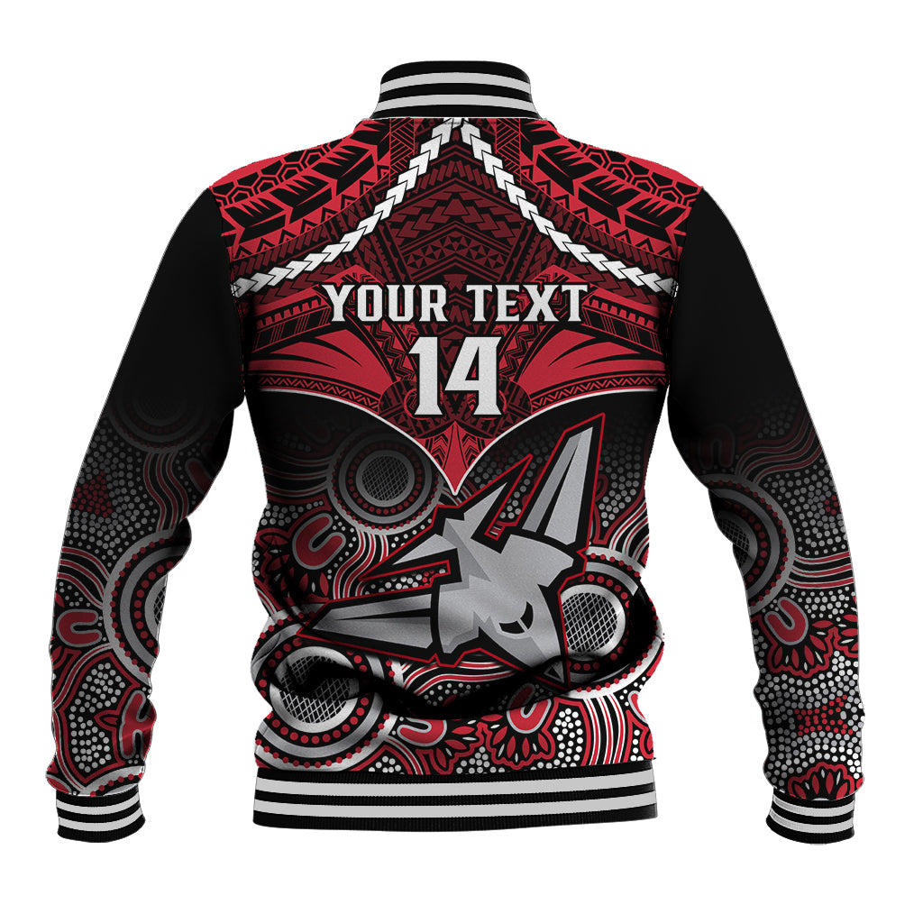 Personalised Essendon Football Baseball Jacket Bombers Aboriginal Mix Polynesian Pattern LT14