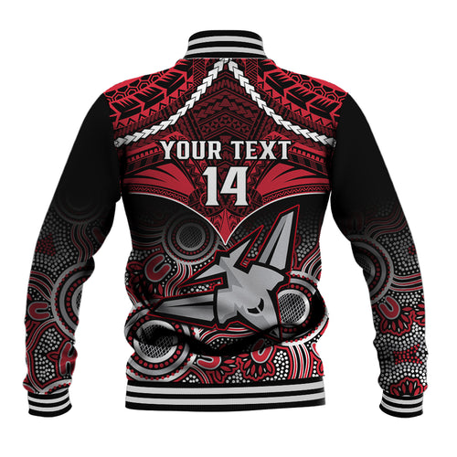 Personalised Essendon Football Baseball Jacket Bombers Aboriginal Mix Polynesian Pattern LT14
