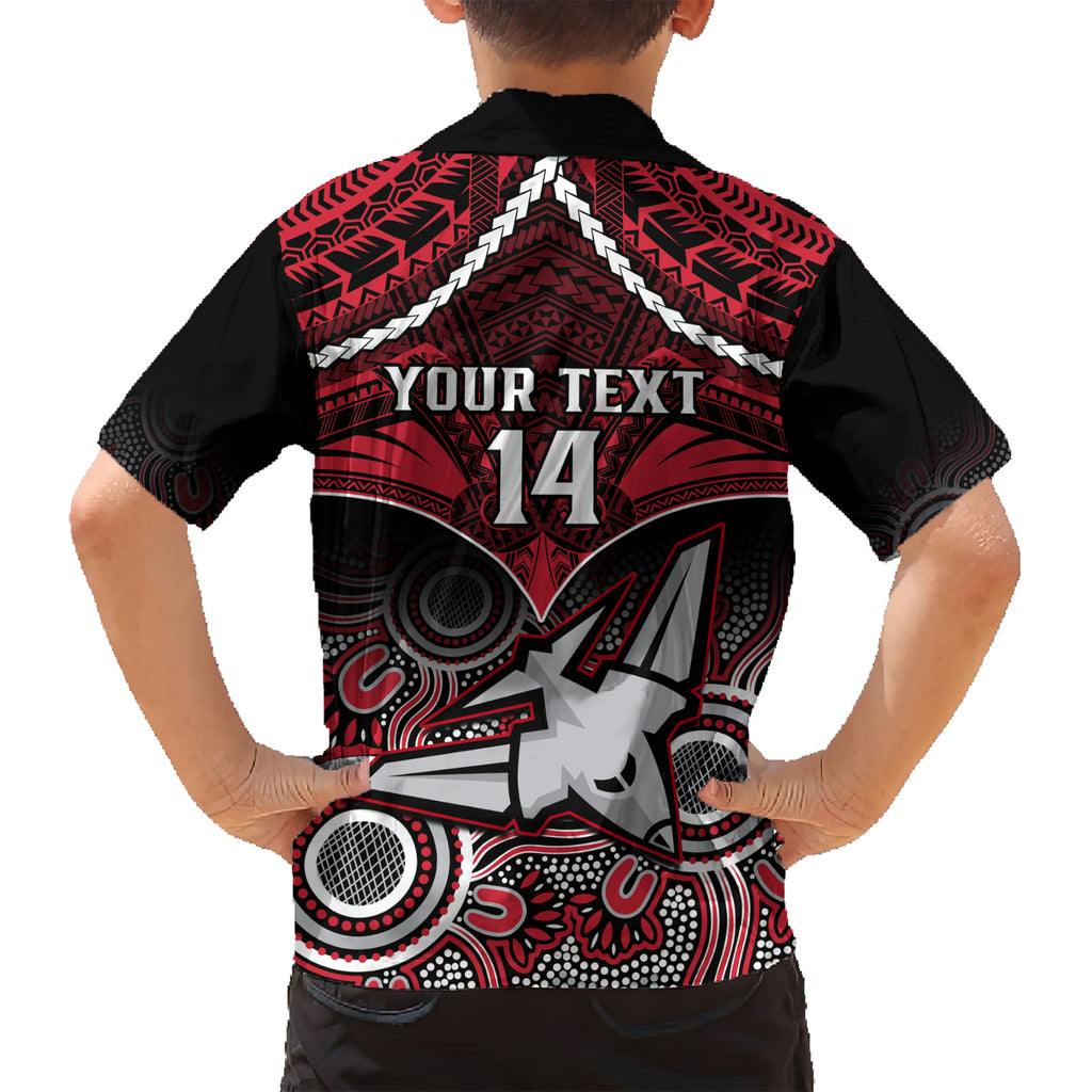 Personalised Essendon Football Hawaiian Shirt Bombers Aboriginal Mix Polynesian Pattern LT14
