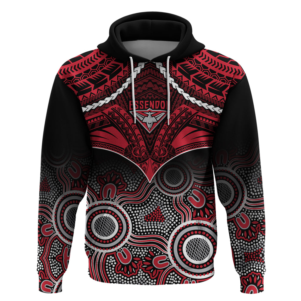 Personalised Essendon Football Hoodie Bombers Aboriginal Mix Polynesian Pattern LT14