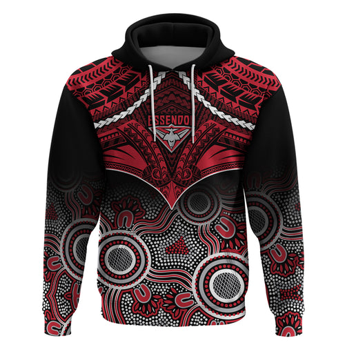 Personalised Essendon Football Hoodie Bombers Aboriginal Mix Polynesian Pattern LT14