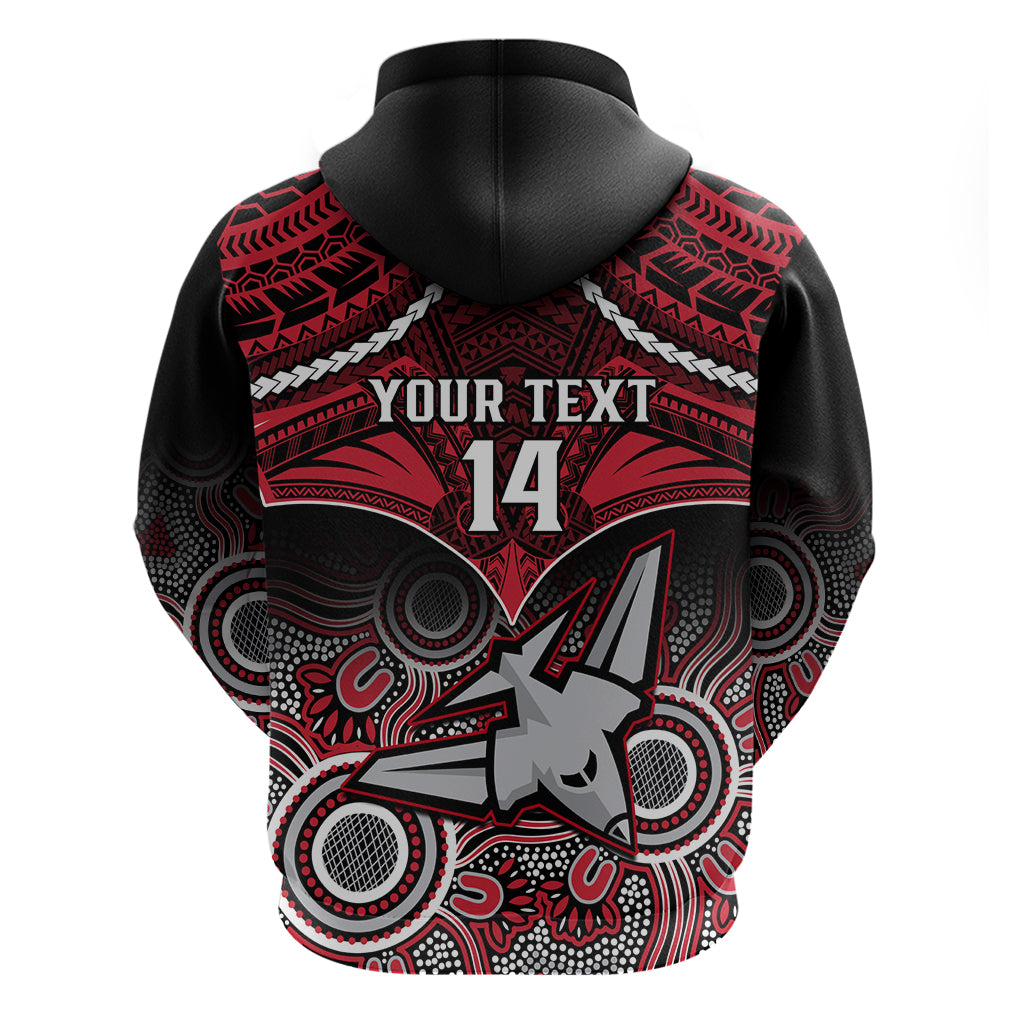 Personalised Essendon Football Hoodie Bombers Aboriginal Mix Polynesian Pattern LT14