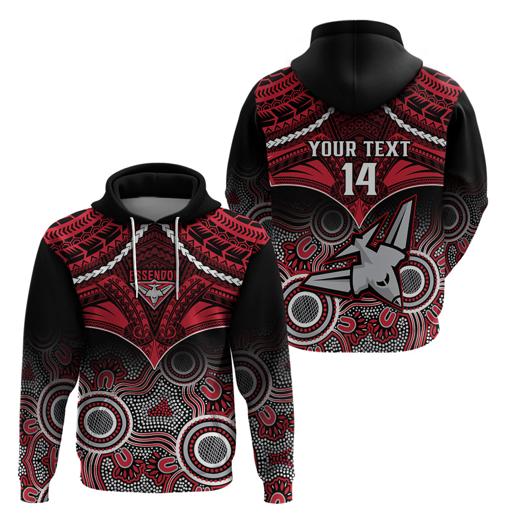 Personalised Essendon Football Hoodie Bombers Aboriginal Mix Polynesian Pattern LT14