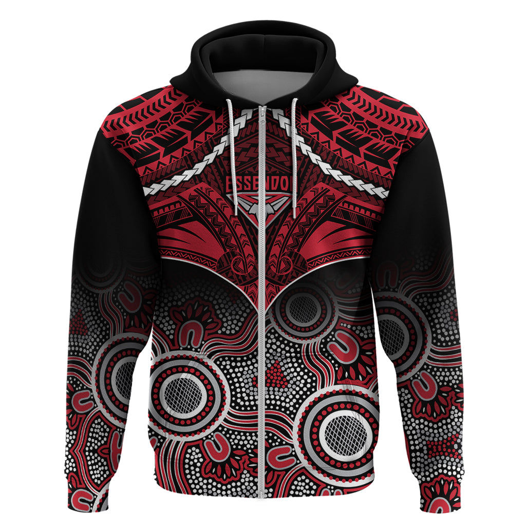 Personalised Essendon Football Hoodie Bombers Aboriginal Mix Polynesian Pattern LT14