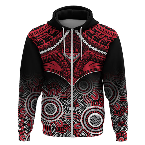 Personalised Essendon Football Hoodie Bombers Aboriginal Mix Polynesian Pattern LT14