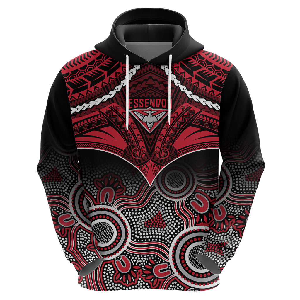 Personalised Essendon Football Hoodie Bombers Aboriginal Mix Polynesian Pattern LT14