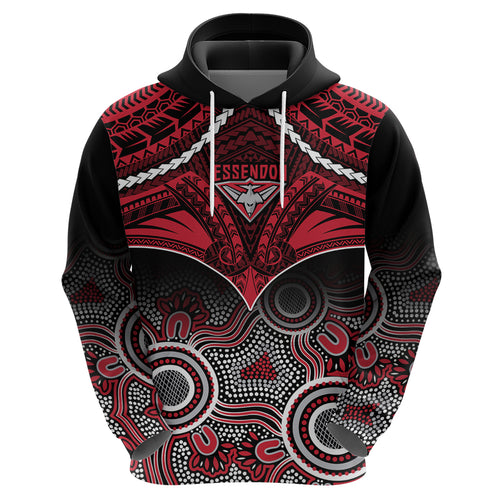 Personalised Essendon Football Hoodie Bombers Aboriginal Mix Polynesian Pattern LT14