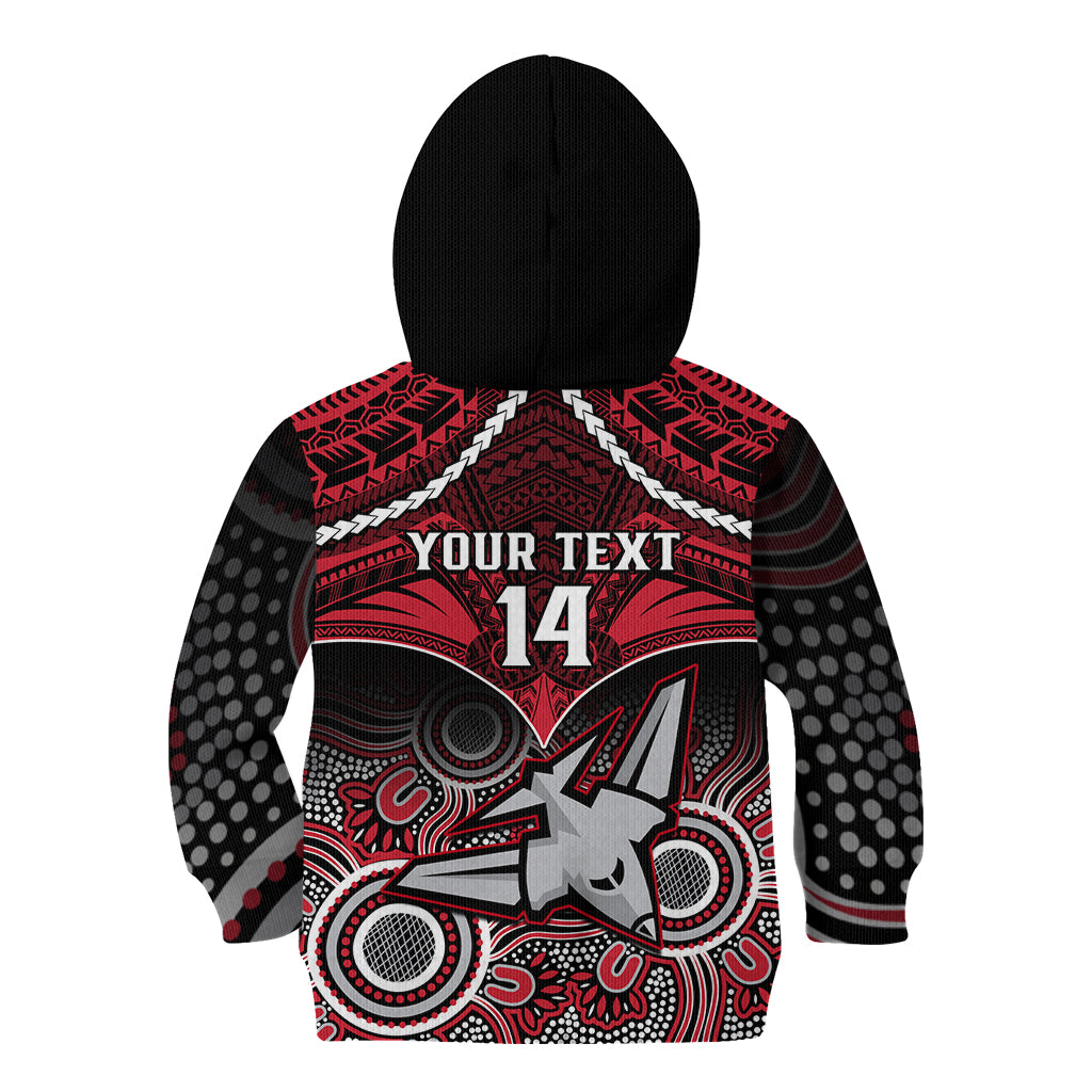 Personalised Essendon Football Kid Hoodie Bombers Aboriginal Mix Polynesian Pattern LT14