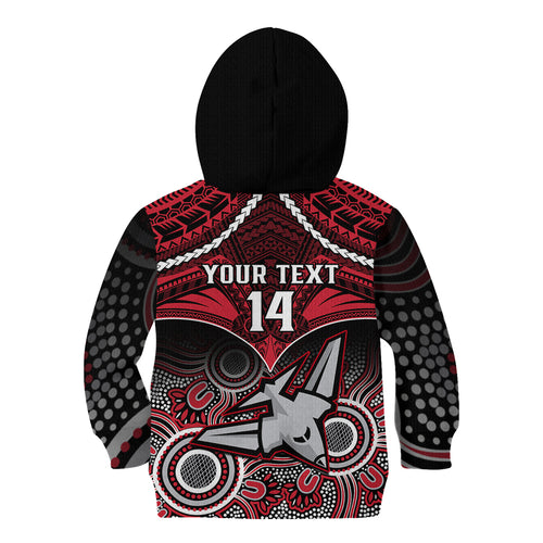 Personalised Essendon Football Kid Hoodie Bombers Aboriginal Mix Polynesian Pattern LT14