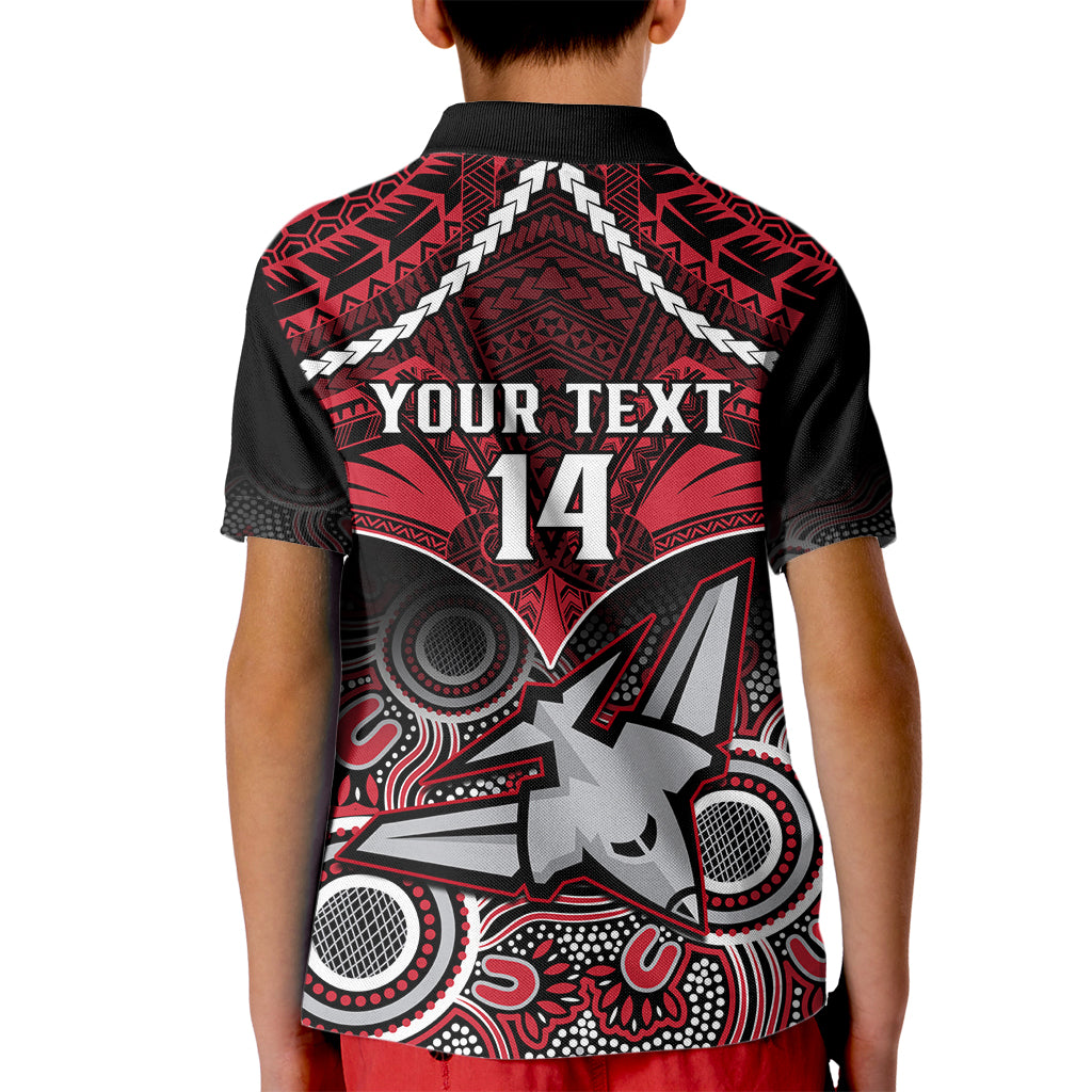 Personalised Essendon Football Kid Polo Shirt Bombers Aboriginal Mix Polynesian Pattern LT14