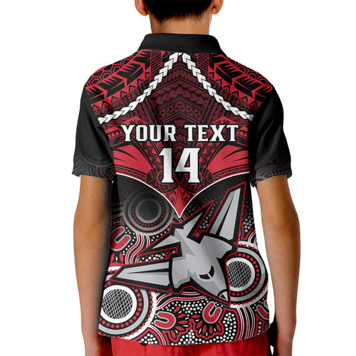 Personalised Essendon Football Kid Polo Shirt Bombers Aboriginal Mix Polynesian Pattern LT14