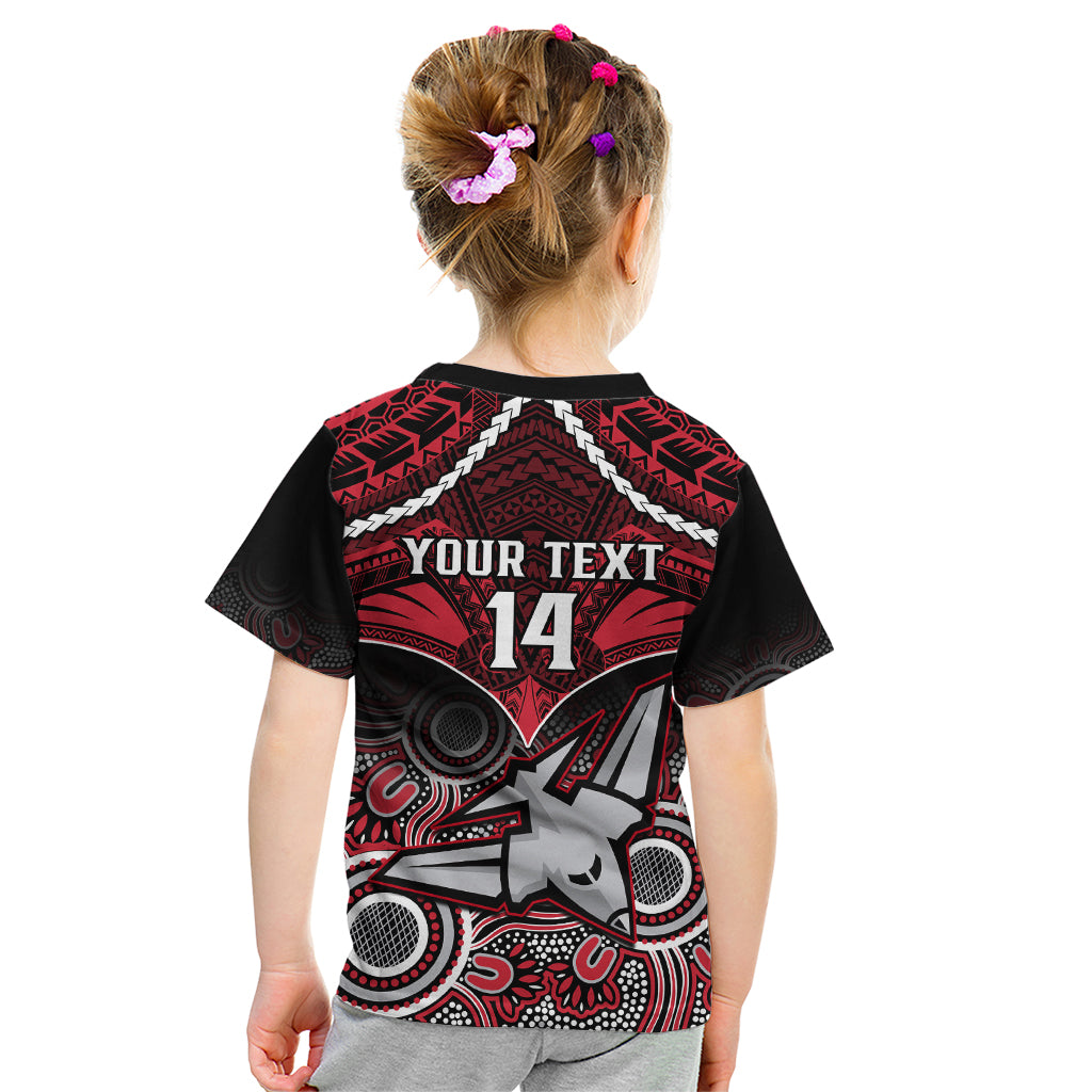Personalised Essendon Football Kid T Shirt Bombers Aboriginal Mix Polynesian Pattern LT14