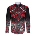 Personalised Essendon Football Long Sleeve Button Shirt Bombers Aboriginal Mix Polynesian Pattern LT14