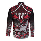 Personalised Essendon Football Long Sleeve Button Shirt Bombers Aboriginal Mix Polynesian Pattern LT14