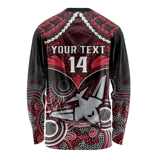 Personalised Essendon Football Long Sleeve Shirt Bombers Aboriginal Mix Polynesian Pattern LT14