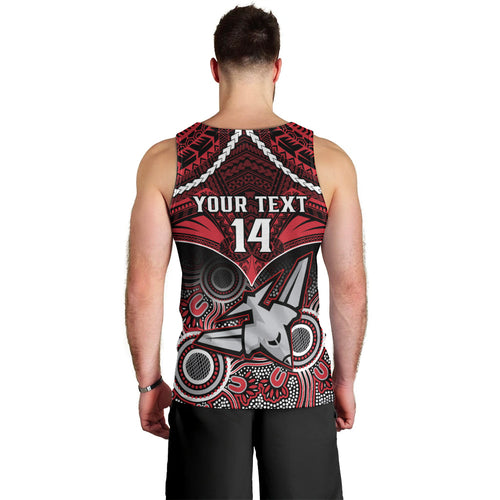 Personalised Essendon Football Men Tank Top Bombers Aboriginal Mix Polynesian Pattern LT14