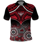 Personalised Essendon Football Polo Shirt Bombers Aboriginal Mix Polynesian Pattern LT14