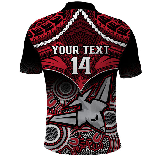 Personalised Essendon Football Polo Shirt Bombers Aboriginal Mix Polynesian Pattern LT14