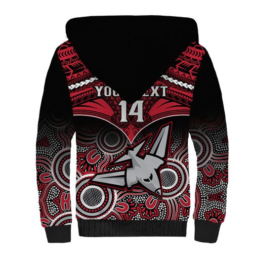Personalised Essendon Football Sherpa Hoodie Bombers Aboriginal Mix Polynesian Pattern LT14