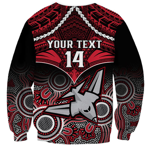 Personalised Essendon Football Sweatshirt Bombers Aboriginal Mix Polynesian Pattern LT14