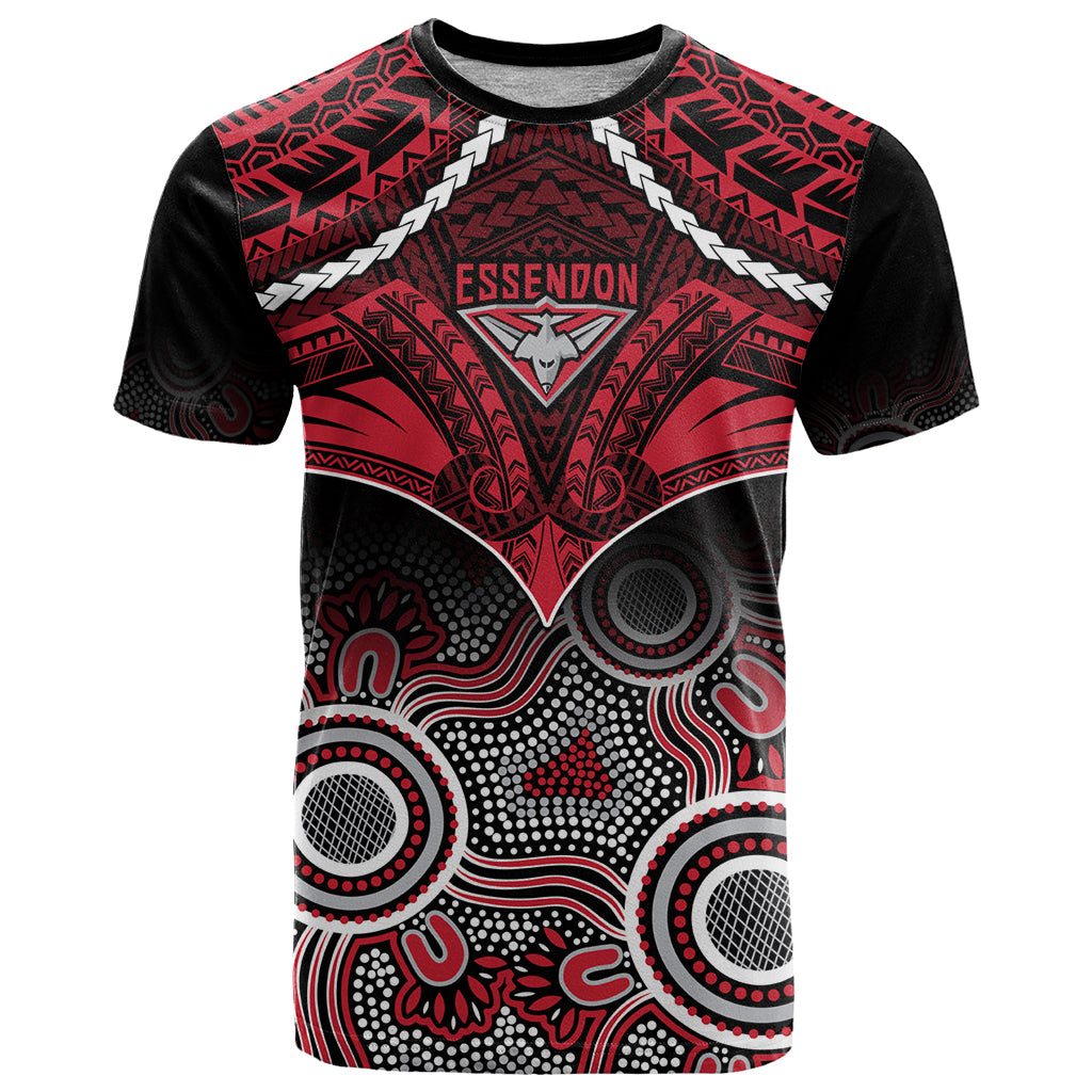 Personalised Essendon Football T Shirt Bombers Aboriginal Mix Polynesian Pattern LT14