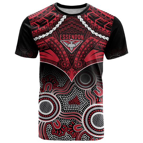 Personalised Essendon Football T Shirt Bombers Aboriginal Mix Polynesian Pattern LT14