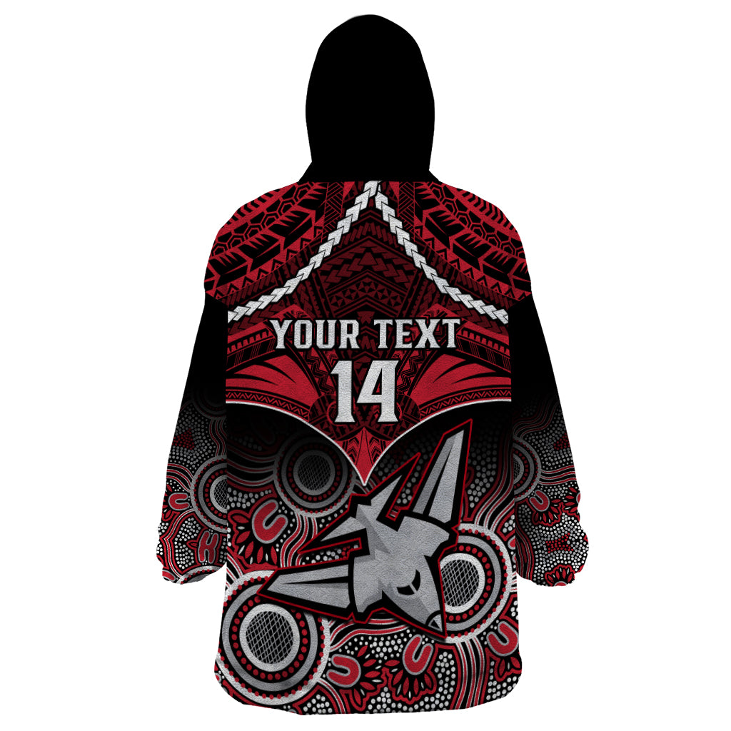 Personalised Essendon Football Wearable Blanket Hoodie Bombers Aboriginal Mix Polynesian Pattern LT14